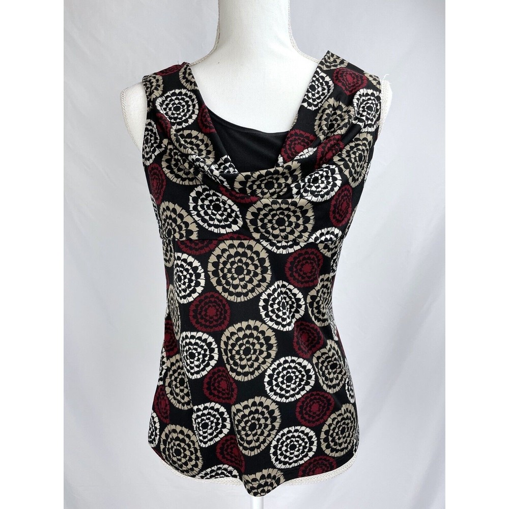 Perception Concept Women SMALL Black Red Cowl Neck Sleeveless Blouse‎